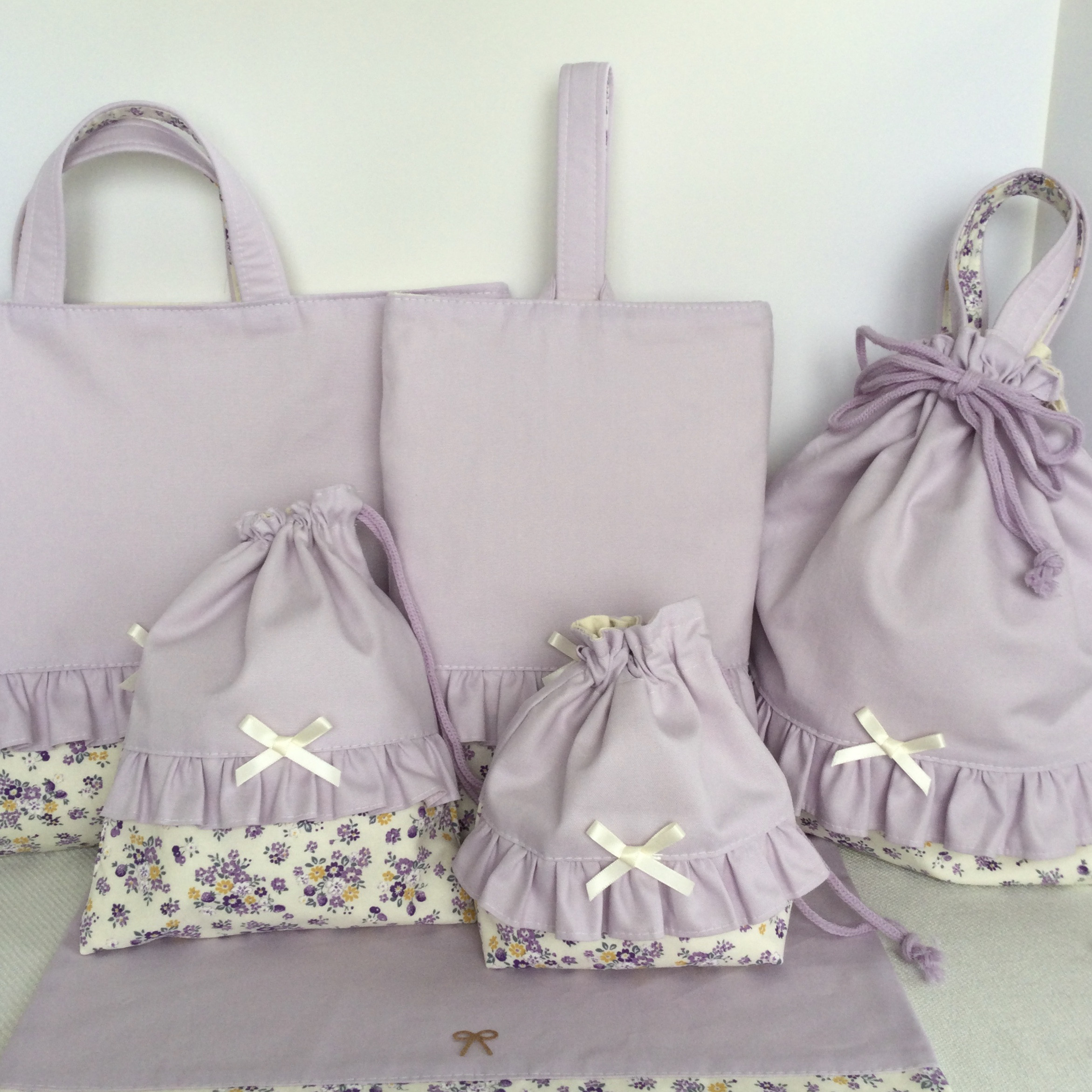 シュガーパープル　パープル　6点セット レッスンバッグ　シューズケース　お着替え袋　入園　入学セット　いちご　さくらんぼ