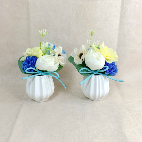 ホワイト造花アレンジメント3個セット プリザーブドフラワー陶器