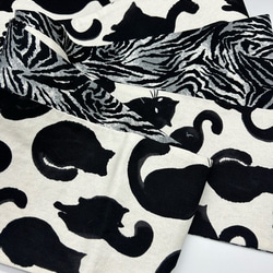 4881木綿半幅帯　黒猫×ゼブラ柄 　帯単品売り 4枚目の画像