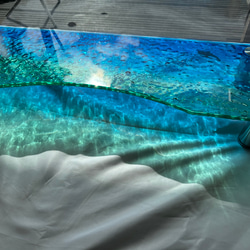 新色　アートガラスモニターラック  波紋ターコイズブルーオーシャン　テレビスタンド　海　砂浜 3枚目の画像