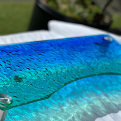 新色　アートガラスモニターラック  波紋ターコイズブルーオーシャン　テレビスタンド　海　砂浜 6枚目の画像