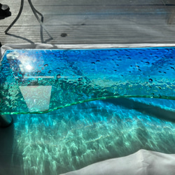 新色　アートガラスモニターラック  波紋ターコイズブルーオーシャン　テレビスタンド　海　砂浜 2枚目の画像