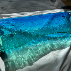 新色　アートガラスモニターラック  波紋ターコイズブルーオーシャン　テレビスタンド　海　砂浜 1枚目の画像