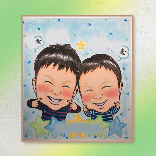 送料185円！似顔絵☆にがお笑【2名様】☆サンクス色紙☆還暦・古稀