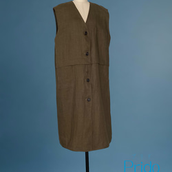スリーブレス　ウエストコート　ドレス　Vネックライン　リネン　 #カーキグリーン 2枚目の画像