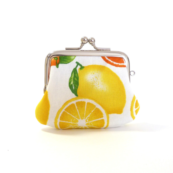 【受注製作】がま口小銭入れ 柑橘柄 オレンジ レモン コインケース 2枚目の画像
