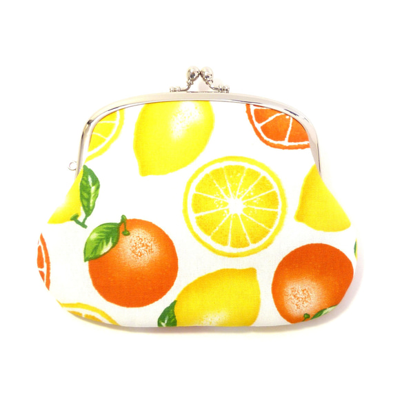 【受注製作】親子がま口 財布 柑橘柄 オレンジ レモン フルーツ 1枚目の画像