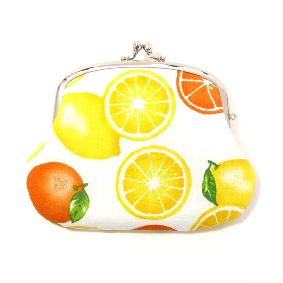 【受注製作】親子がま口 財布 柑橘柄 オレンジ レモン フルーツ 2枚目の画像