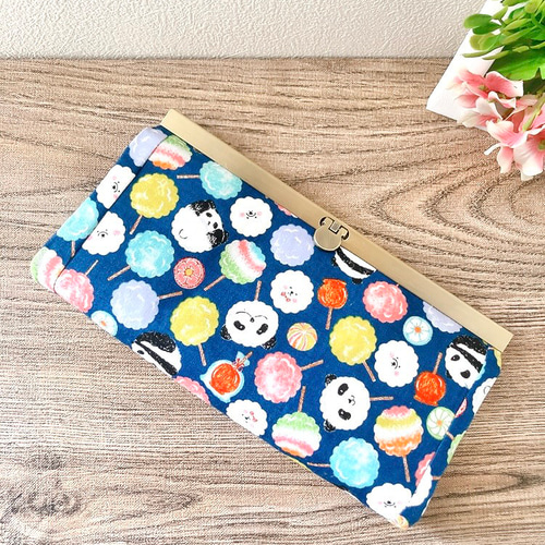 がま口長財布 わたがしとパンダ柄 ハンドメイド がま口 文鎮 口金 財布
