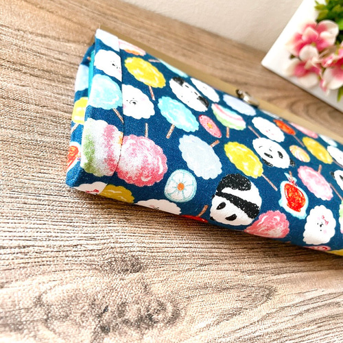 がま口長財布 わたがしとパンダ柄 ハンドメイド がま口 文鎮 口金 財布