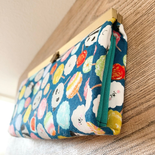 がま口長財布 わたがしとパンダ柄 ハンドメイド がま口 文鎮 口金 財布