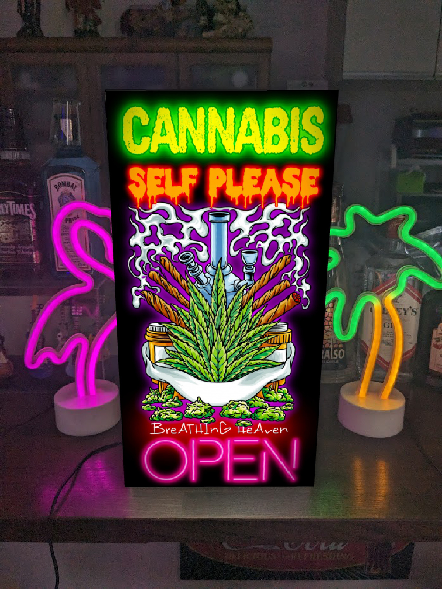 たばこ タバコ 煙草 ベイプ クサ ハッパ ガンジャ ロック レゲエ オープン ガレージ 看板 置物 雑貨 ライトBOX