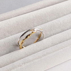 一粒パールリング　ダブルカラー　s925　フリーサイズ　指輪　韓国　結婚式　入学式　フォーマル　アレルギー対応　小粒 3枚目の画像