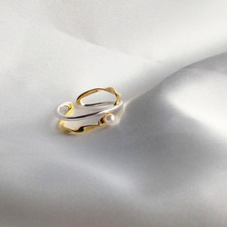 一粒パールリング　ダブルカラー　s925　フリーサイズ　指輪　韓国　結婚式　入学式　フォーマル　アレルギー対応　小粒 1枚目の画像