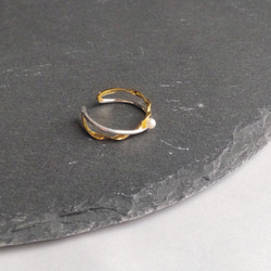 一粒パールリング　ダブルカラー　s925　フリーサイズ　指輪　韓国　結婚式　入学式　フォーマル　アレルギー対応　小粒 4枚目の画像