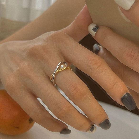 一粒パールリング　ダブルカラー　s925　フリーサイズ　指輪　韓国　結婚式　入学式　フォーマル　アレルギー対応　小粒 10枚目の画像