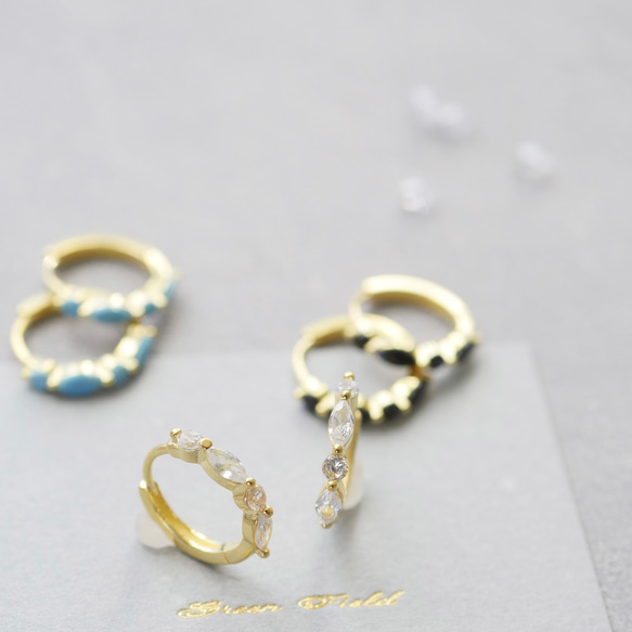 《涼しげブルー×透明感》アクアマリン ワンタッチフープピアス／イヤリング ゴールド　夏アクセサリー 10枚目の画像