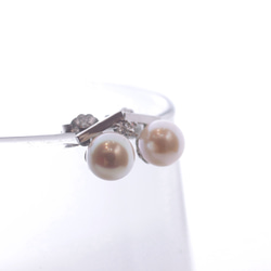 クリーム系天然色 アコヤ真珠 デザイン スタッドピアス s925 金属アレルギー対応 1枚目の画像