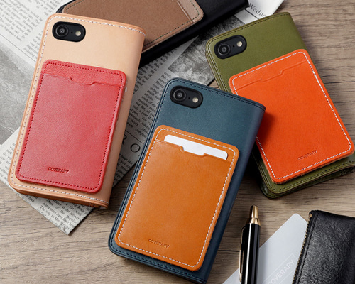 cafeに合うスマホケース　栃木レザー ◆コンチョ留め　　iPhone等 栃木レザー スマホケース➕コンチョ ホック留め