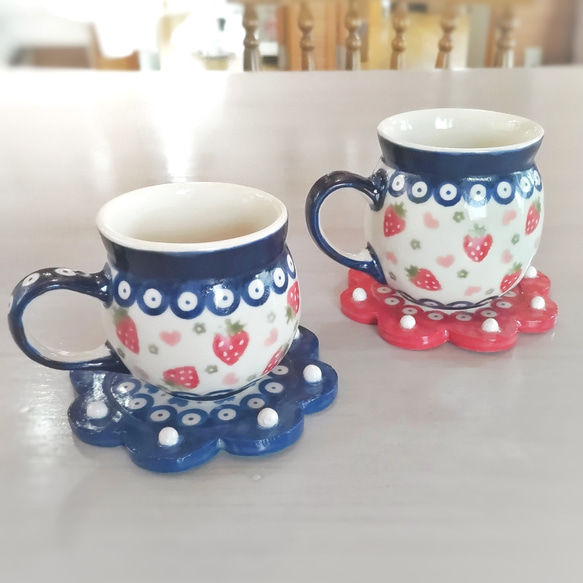 ポーリッシュポタリー いちごとハートのマグカップ プレート A ポーリッシュポタリー いちごとハートのマグカップ プレート A ポー