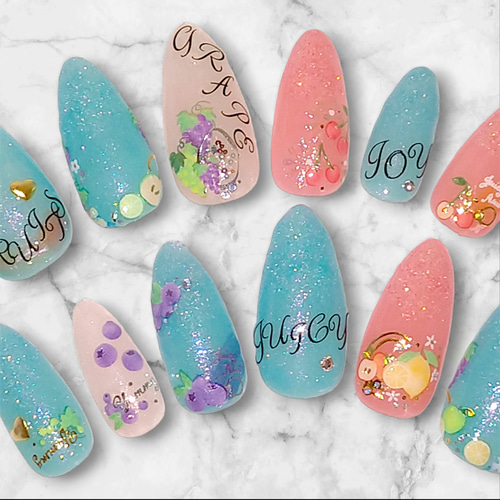 送料無料/匿名配送】【SALE】¥2500→¥1500フルーツネイル/英字ネイル