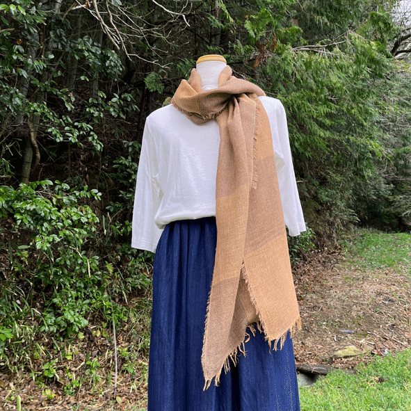 播州織柿渋染め市松ストール　K24034
