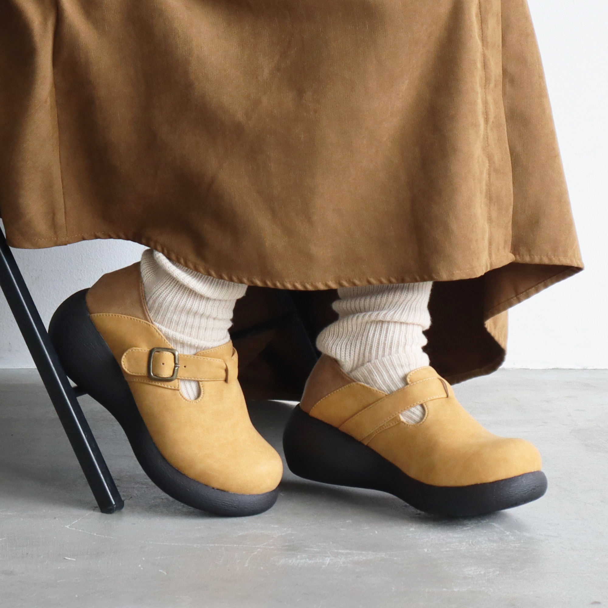 甲ベルトシューズ | 厚底 甲高 幅広 サボシューズ レディース Nuts world 72236