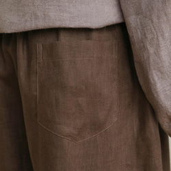 腰部舒適的寬褲 亞麻長褲 適合秋冬 深棕色 200907-8 第10張的照片