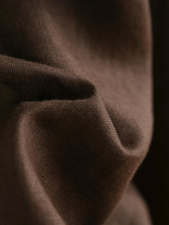 ウエストが楽な着やせワイドパンツ　リネンロングパンツ　秋冬にも　濃い茶色　200907-8 11枚目の画像