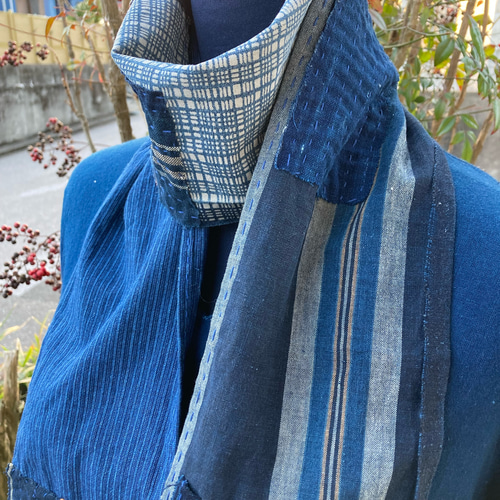 413 襤褸 ストール 古布 リメイク 藍染 藍染め パッチワーク 刺し子