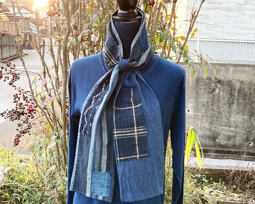 古布リメイク　藍染　襤褸　刺し子　コート　ストール　バッグ　セット e29b137ffc11d65f67918303e232e4