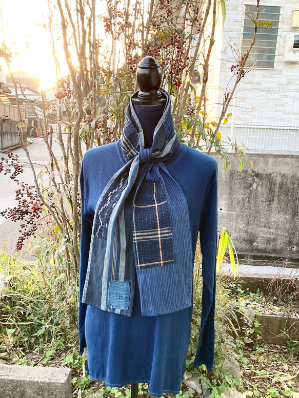 413 襤褸 ストール 古布 リメイク 藍染 藍染め パッチワーク 刺し子  