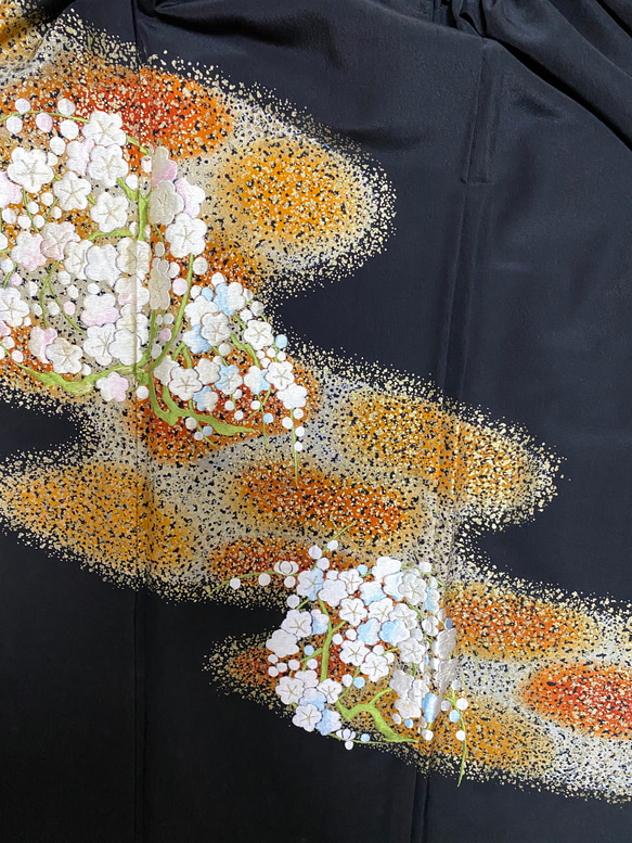 黒留袖着物リメイクウエストゴムロングスカート送料無料フリーサイズ1点物黒留袖着物リメイクロングスカートNO.1567 7枚目の画像