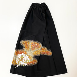 黒留袖着物リメイクウエストゴムロングスカート送料無料フリーサイズ1点物黒留袖着物リメイクロングスカートNO.1567 6枚目の画像