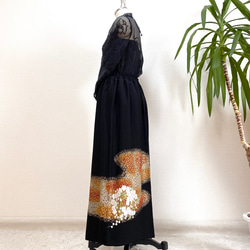 黒留袖着物リメイクウエストゴムロングスカート送料無料フリーサイズ1点物黒留袖着物リメイクロングスカートNO.1567 3枚目の画像
