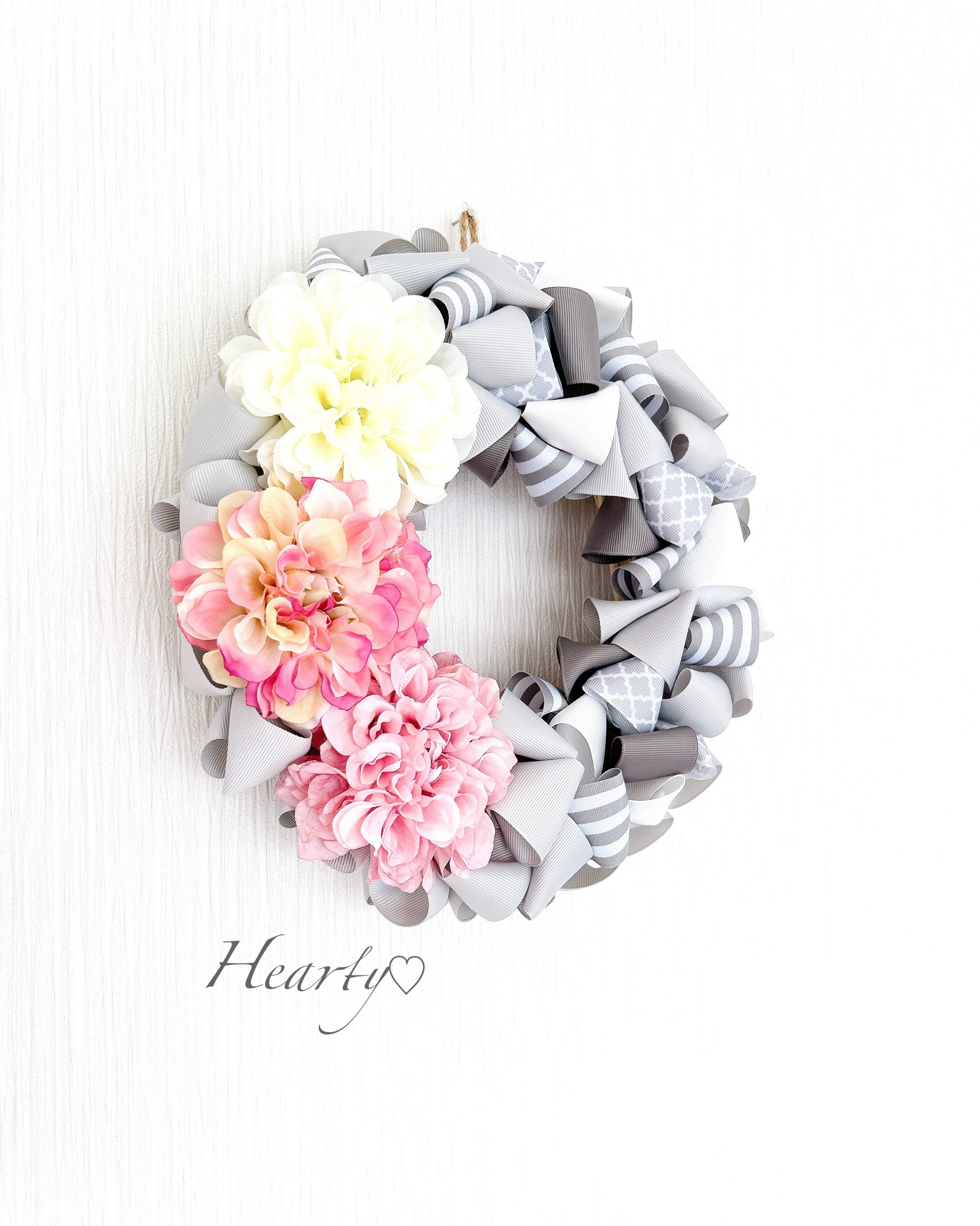 リボンリース（L）グレー系