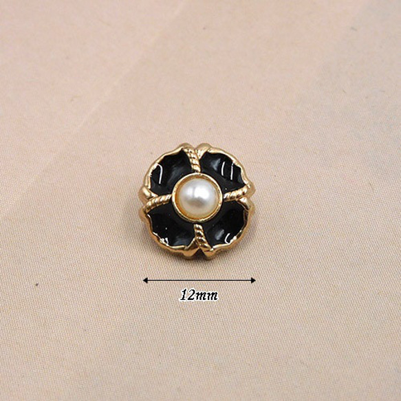 ミニメタルボタン10mm【 Pearl Flower / Black 】3個 3枚目の画像