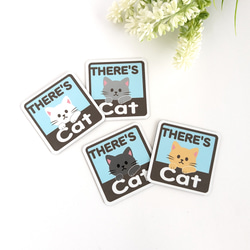 ４.５×４.５cm【＊黒猫＊THERE'S CAT（猫が居ます） マグネットステッカー】車 通院 玄関 ドア ポスト 7枚目の画像