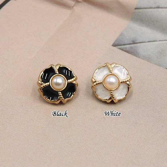 ミニメタルボタン10mm【 Pearl Flower / White 】3個 5枚目の画像