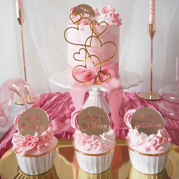 クレイケーキ&カップケーキセットマーブルローズ【Marble rose】無料キャンドル付きオプション選べるケーキトッパー 3枚目の画像