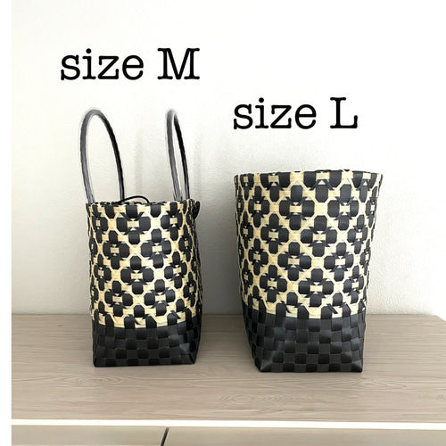 プラカゴバッグ ダイヤ柄ブラック×ベージュ M 2WAYプラカゴバッグ プラカゴ かご