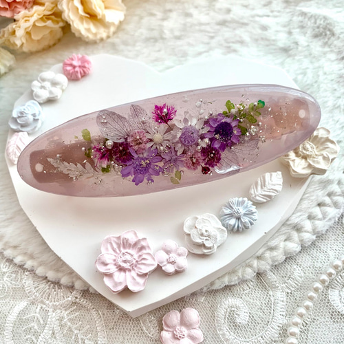 ほんのりパープルの大きめバレッタ バレッタ くまこ＊お花の 