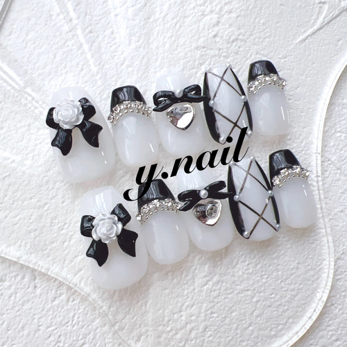 ネイルチップ オーダー フレンチガーリー バレエコア リボン 韓国 3d 地雷系 ネイルチップ/バレエ/バレエコア/バレリーナ/フレンチネイル