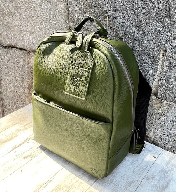 <50%OFFSALE> 毎日の通勤通学にピッタリな 牛革リュック（本革）GREEN 7枚目の画像