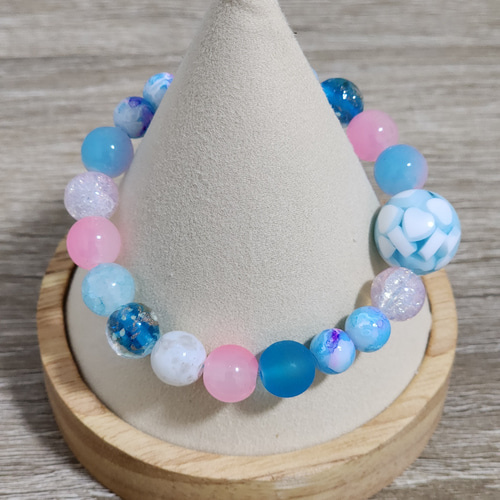 ͜· ꕤ︎︎ 青ピンクの海 (配信 DIY JOJO ビーズ) ブレスレット shoco