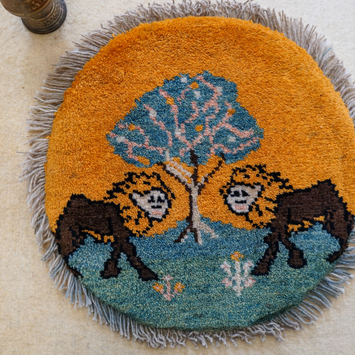 40×40cm ペルシャ絨毯 手織りギャッベ アマレ族 ギャベ