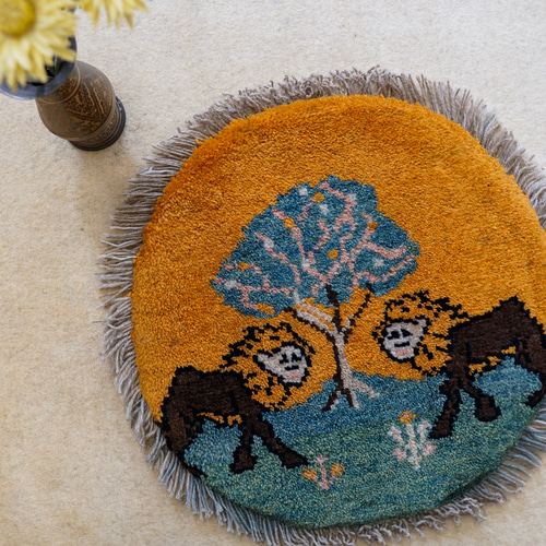 60×40cm 【ペルシャ絨毯 手織りギャッベ】アマレ族ギャッベ ギャベ 40