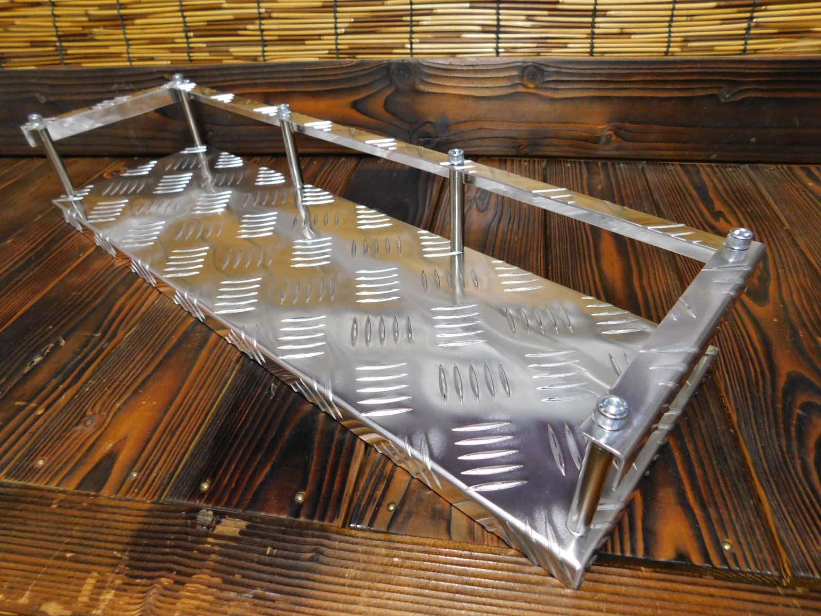 【ロング縞フェンスSUSポール】 小物置き トレイ DIY コンソール 自作 アルミ縞板 薄板 自作 デコトラ ダンプ