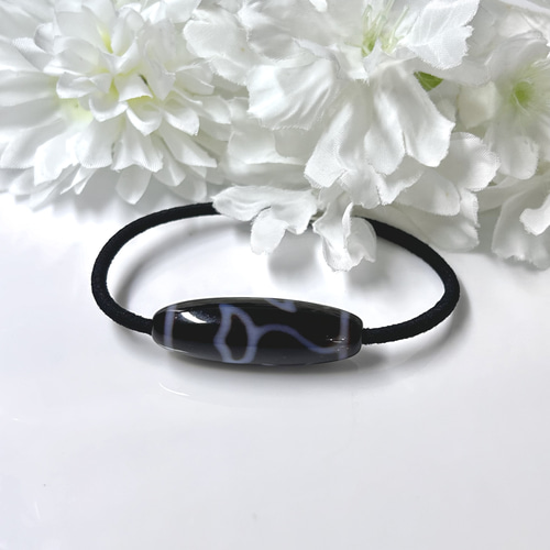 睡蓮花天珠 瑪瑙 約40mm 天然石ヘアゴム 天然石ヘア