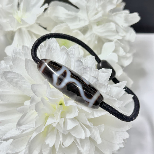 睡蓮花天珠 瑪瑙 約40mm 天然石ヘアゴム 天然石ヘア